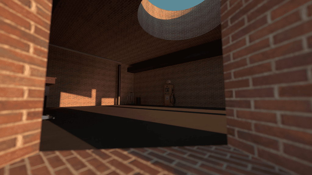 Atmospheric brick tunnel interior with dramatic lighting
