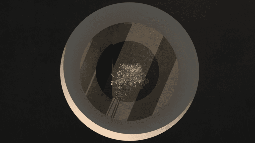 Circular overhead view of architectural space with central tree element