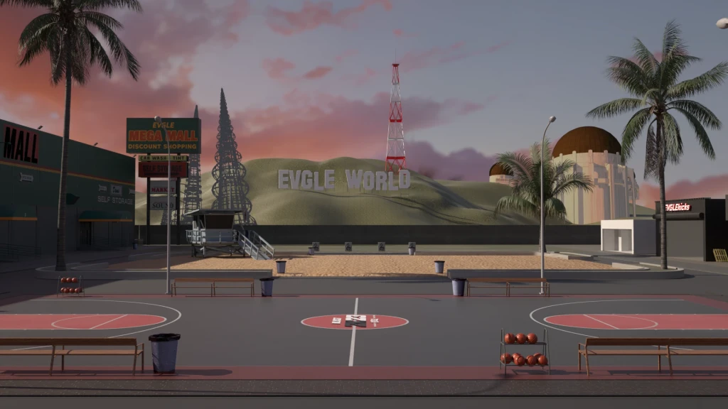 EVGLE WORLD complex overview with various buildings